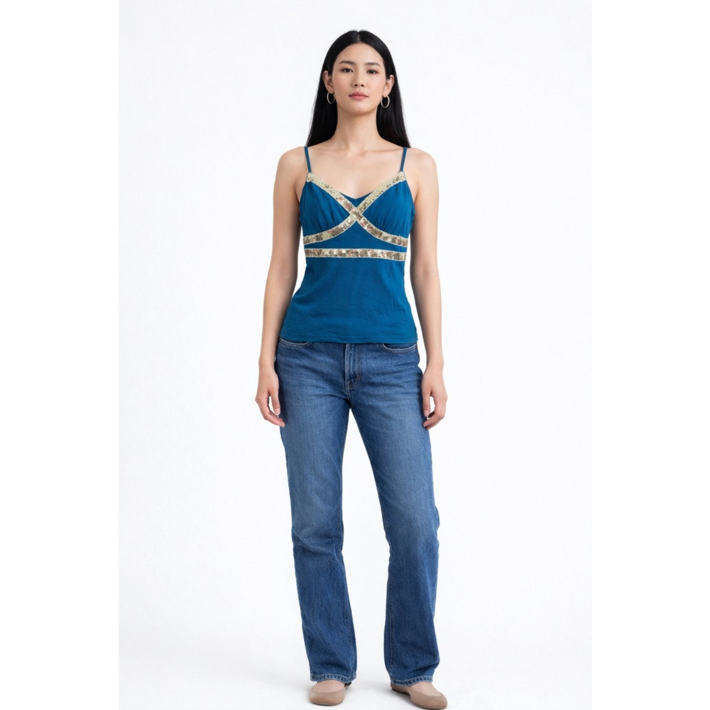 Women's Vol.1 Teal Gold Sequin Camisole Top S